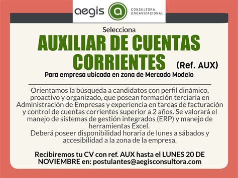 Auxiliar de cuentas corrientes – 14/11/2017 | Ex Alumnos Aleman