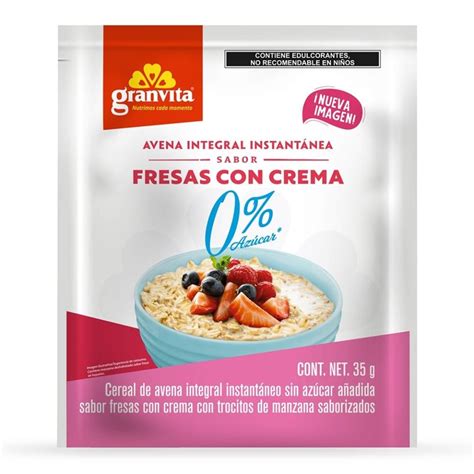 Avena integral Granvita instantánea sabor fresas con crema 35 g | Walmart