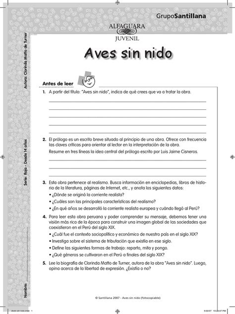 Aves Sin Nido Preguntas | PDF | Realismo literario | Aves