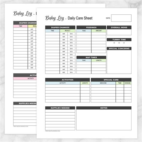 Baby Log   Daily Infant Care Sheet   2 page BUNDLE   Printable at ...