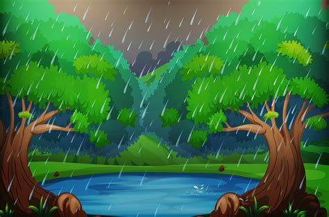 Background scene with forest in the rain 433861 Vector Art at Vecteezy