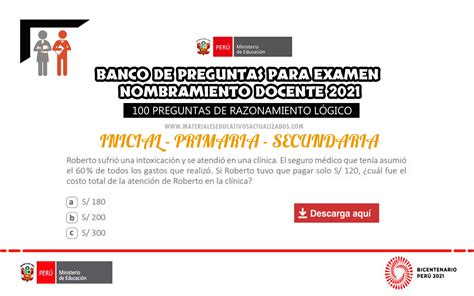 Banco de Preguntas para Examen Nombramiento Docente 2021 ~ Materiales ...