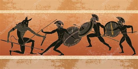 Bandera de Grecia antigua. Cerámica de figuras negras ...