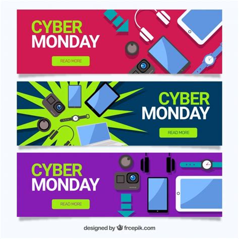 Banners coloridos de ofertas de cyber monday | Vector Gratis