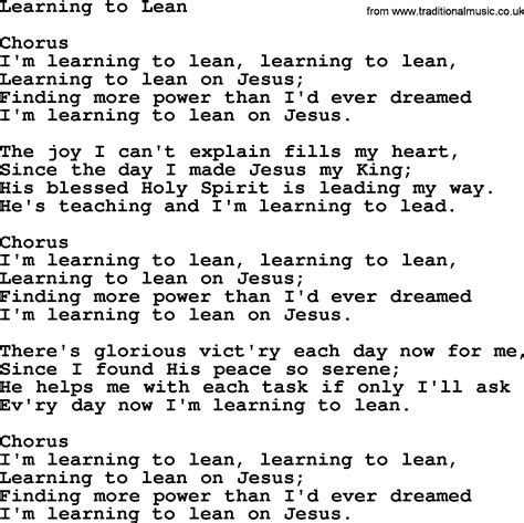 Baptist Hymnal, Christian Song: Learning To Lean  lyrics ...
