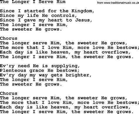 Baptist Hymnal, Christian Song: The Longer I Serve Him ...