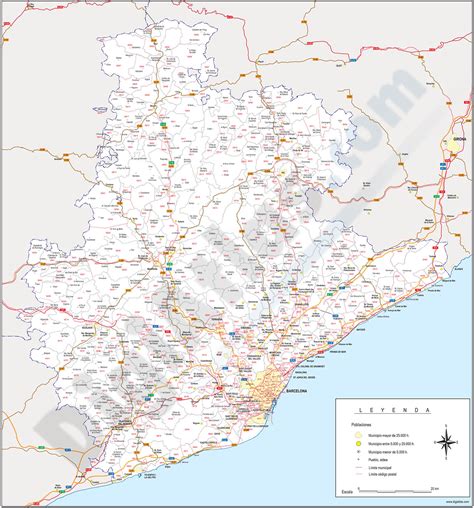 Barcelona   mapa provincial con municipios, códigos ...
