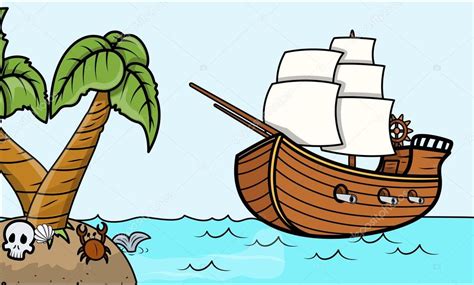 Barco pirata e isla tropical   ilustración de dibujos ...