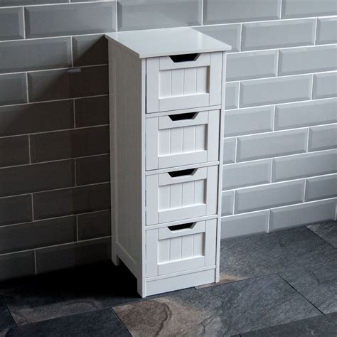 Bathroom 4 Drawer Cabinet Storage Cupboard Wooden White ...
