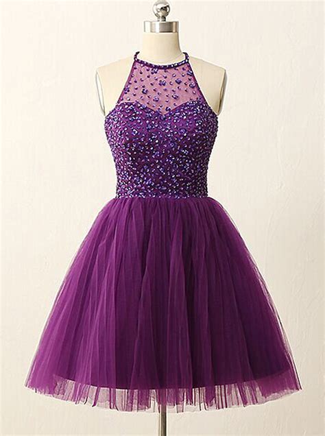 Beautiful Purple Short Prom Dress, Backless Prom Dress, Purple ...