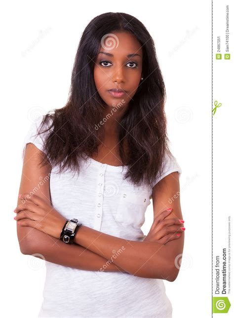 Beautiful Young Black Woman With Folded Arms Stock Image ...