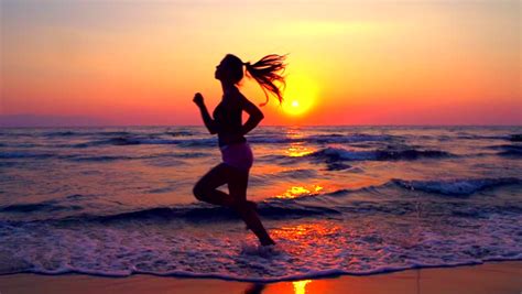Beauty Runner Woman Running Over Sunset. Young Woman ...
