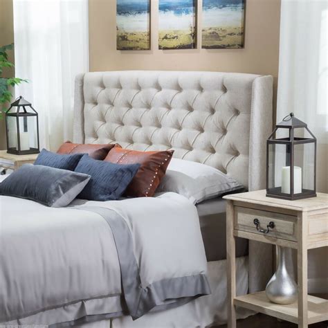Bedroom Furniture Queen/Full Size Bed Wingback Beige ...
