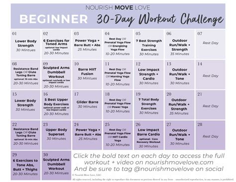 Beginner Workout Plan + 30 Day Workout Calendar | Nourish ...
