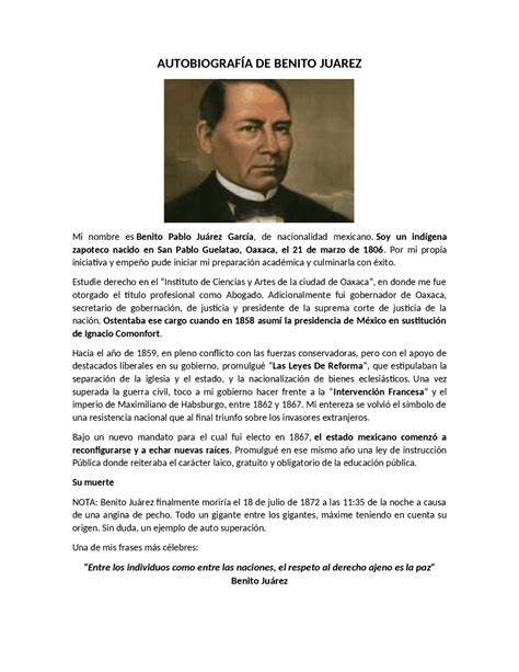 Benito Juárez, autobiografía   Docsity