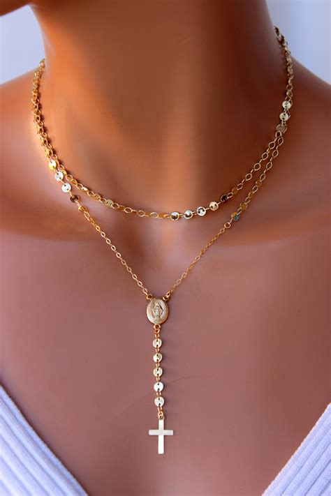 BEST SELLER Gold Rosary Necklace Women Choker Chain Set 14k | Etsy