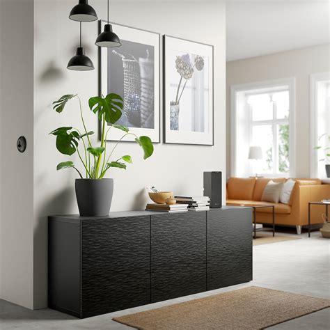 BESTÅ Mueble salón, negro marrón, Laxviken negro, 180x42 cm   IKEA