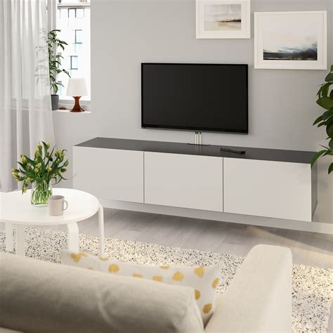 BESTÅ Tv bänk med dörrar   svartbrun, Lappviken ljusgrå   IKEA