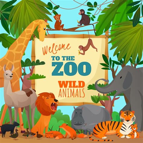 Bienvenido a la ilustración de dibujos animados de zoológico | Vector ...
