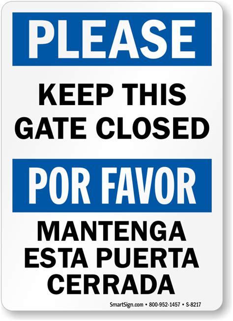 Bilingual Please Keep This Gate Closed Sign
