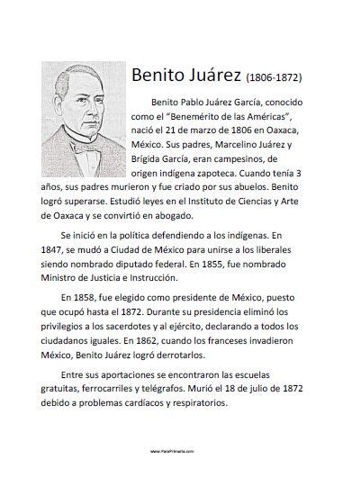 Biografía Corta de Benito Juárez para imprimir ...