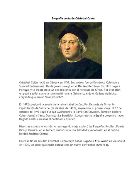 Biografía corta de Cristóbal Colón