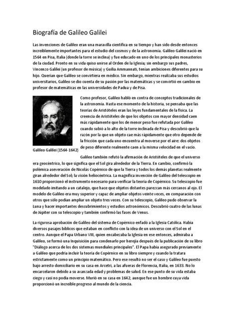 Biografía de Galileo Galilei y Sus Aportaciones | Galileo Galilei ...