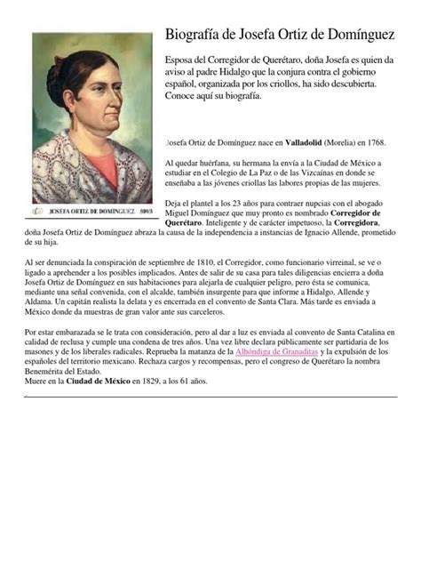 Biografía de Josefa Ortiz de Domínguez | Colonización española de las ...