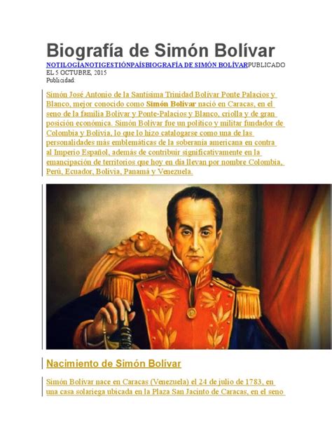 Biografía de Simón Bolívar | Venezuela | América del Sur