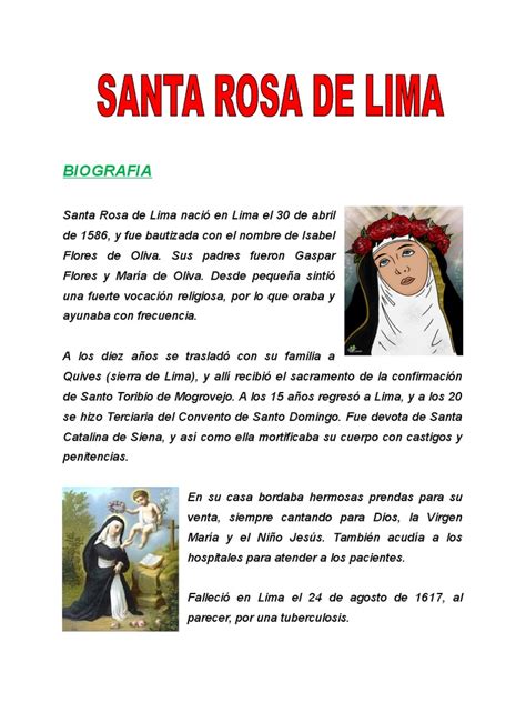 Biografia   SANTA ROSA DE LIMA  Para Primaria  + Milagros