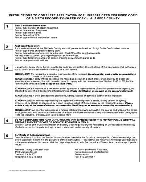 Birth Certificate Order Form   Alameda County   Edit, Fill ...