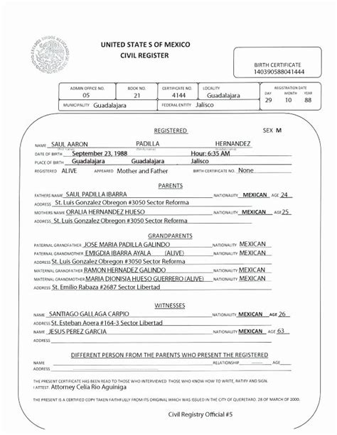 Birth Certificate Translation Template English To Spanish 4