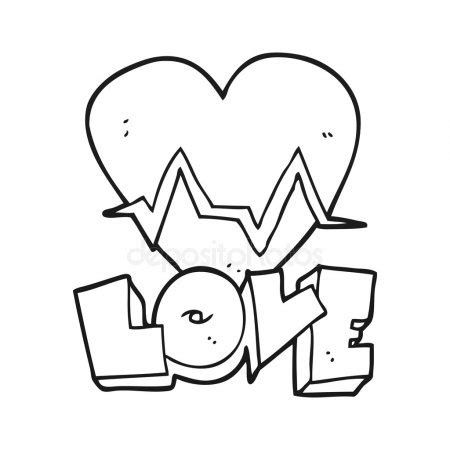 Black and white cartoon heart rate pulse love symbol ...