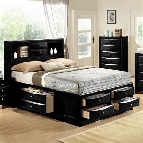 Black Emily Bookcase Headboard Queen King Captains Storage ...