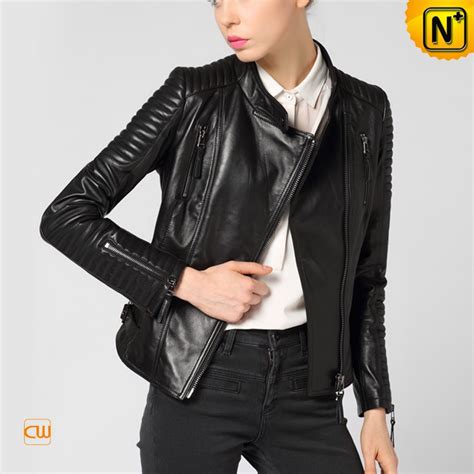 Black Leather Biker Jacket for Women CW650022