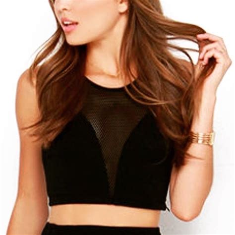 Black Mesh Cropped Top with Open Back Black Mesh Deep ...