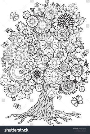 Blossom Tree. Vector Elements. Coloring Book For Adult ...