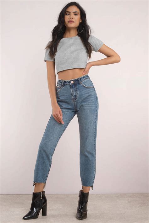 Blue Jeans   High Rise Jeans   Cropped Blue Jeans   High ...