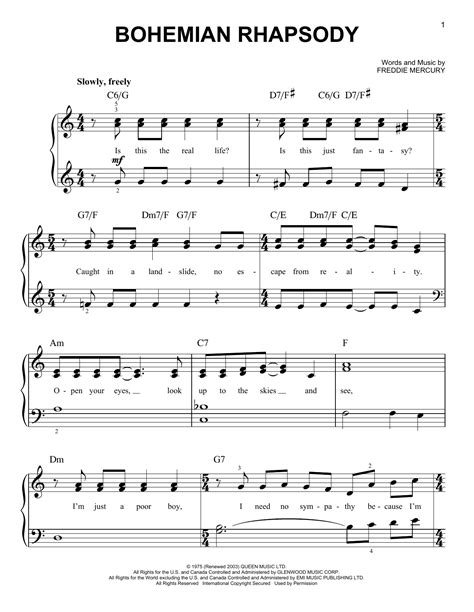 Bohemian Rhapsody Partituras | Queen | Piano Fácil ...