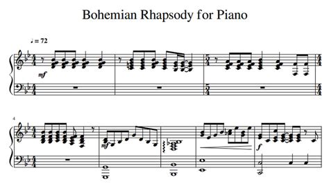 Bohemian Rhapsody  Queen  | Partitura para Piano en PDF
