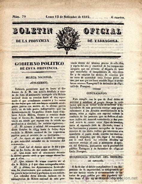 boletín oficial provincia tarragona 1842   Comprar Documentos antiguos ...