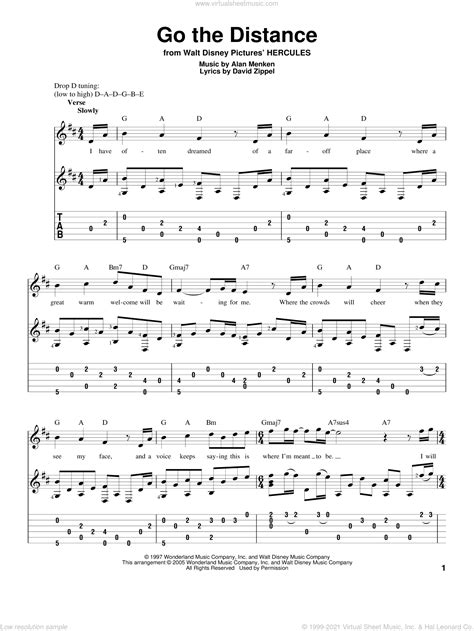 Bolton   Go The Distance sheet music for guitar solo [PDF]