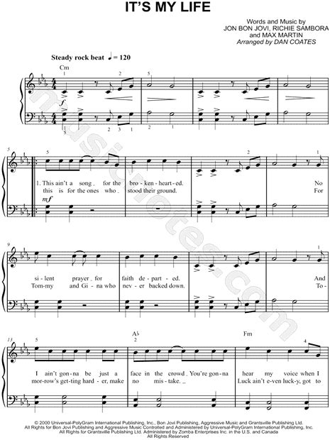 Bon Jovi  It s My Life  Sheet Music  Easy Piano  in C Minor   Download ...