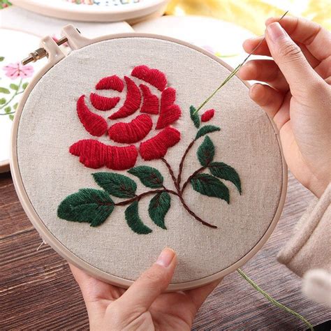 Bordado de la mano de Rose roja Kit DIY impresa patrón ropa image 0 ...