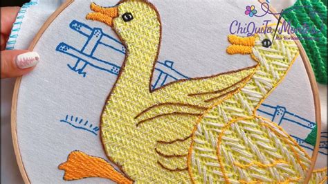 Bordado Fantasía Pato 2 / Hand Embroidery Duck  with Fantasy Stitch ...