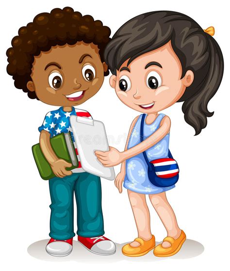 Boy And Girl Working Together Stock Vector   Illustration ...
