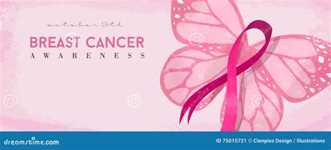 Breast Cancer Awareness Banner with Pink Butterfly Stock Vector ...