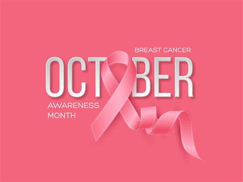 Breast cancer awareness month background. Realistic pink ribbon with 3d ...