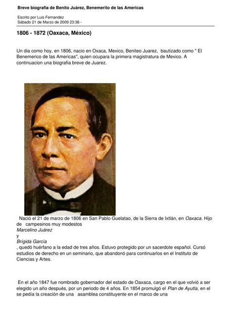 Breve Biografia de Benito Juarez Benemerito de Las Americas | PDF ...