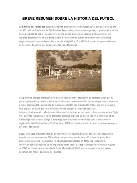 Breve Resumen Sobre La Historia Del Futbol